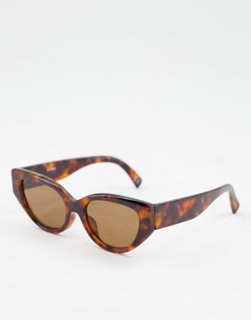 Asos Design Cat Eye Sunglasses With Bevel Detail In Brown Tort - Brown