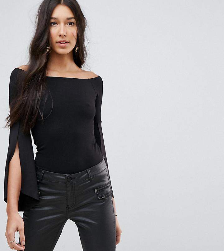 Asos Tall Bardot Top With Scuba Sleeve - Black