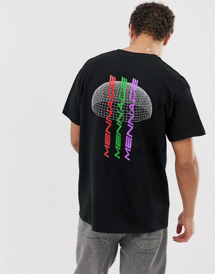 Mennace T-shirt With Globe Back Print In Black - Black