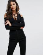 Asos Top With Cage Detail And Cold Shoulder - Black