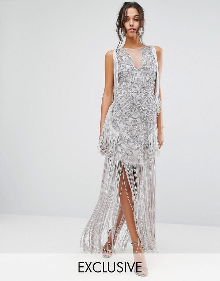 A Star Is Born Maxi Dress With Placement Embellishment And Tassel Deta