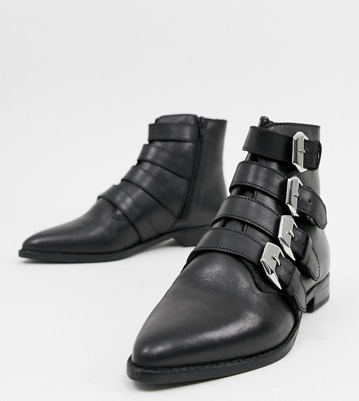 Asos Design Alissa Leather Buckled Boots-black
