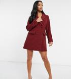 Missguided Petite Blazer Dress In Red Houndstooth Print