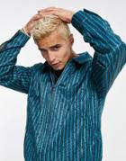 Asos Design Smart Harrington Jacket With Retro Stripe In Blue - Part Of A Set-blues
