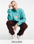 Reclaimed Vintage Inspired Organic Blend Sweatshirt With Cosmic Graphic In Teal-green
