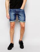 D-struct Contrast Turn Up Denim Shorts - Blue