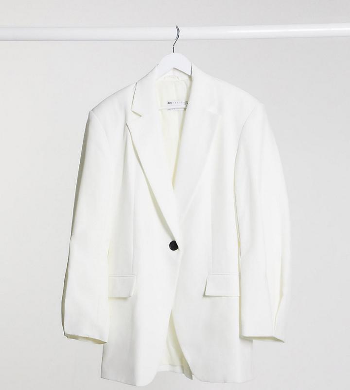 Asos Design Tall Grandad Coat With Sleeve Detail In White-green