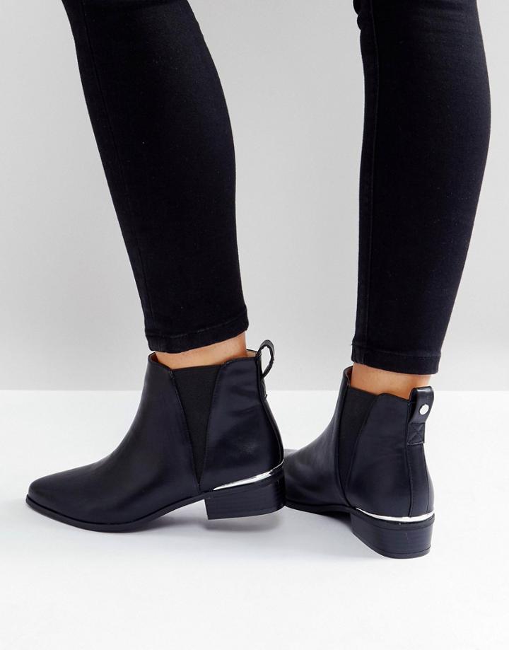 London Rebel Chunky Heel Metal Trim Boot - Black
