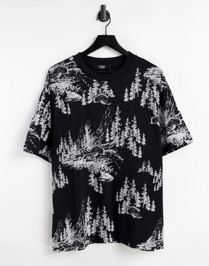 Jaded London Oversized T-shirt With All Over Woodland Print-multi