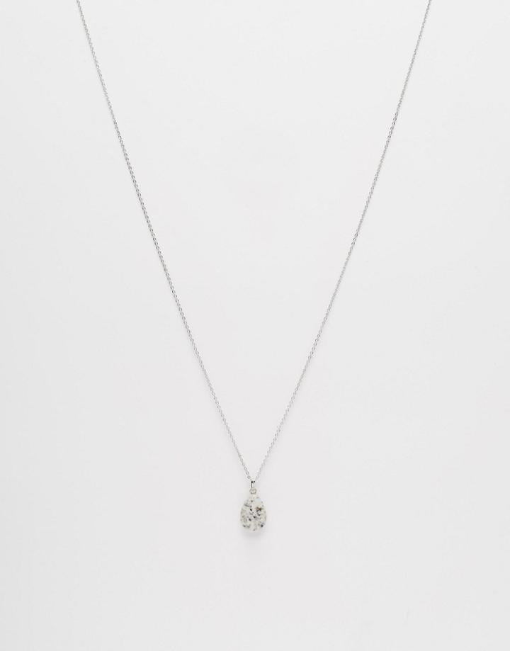 Asos Semi Precious Silver Long Pendant Necklace - White