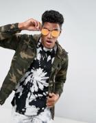 Pull & Bear Zip Through Hooded Jacket In Camo - Green