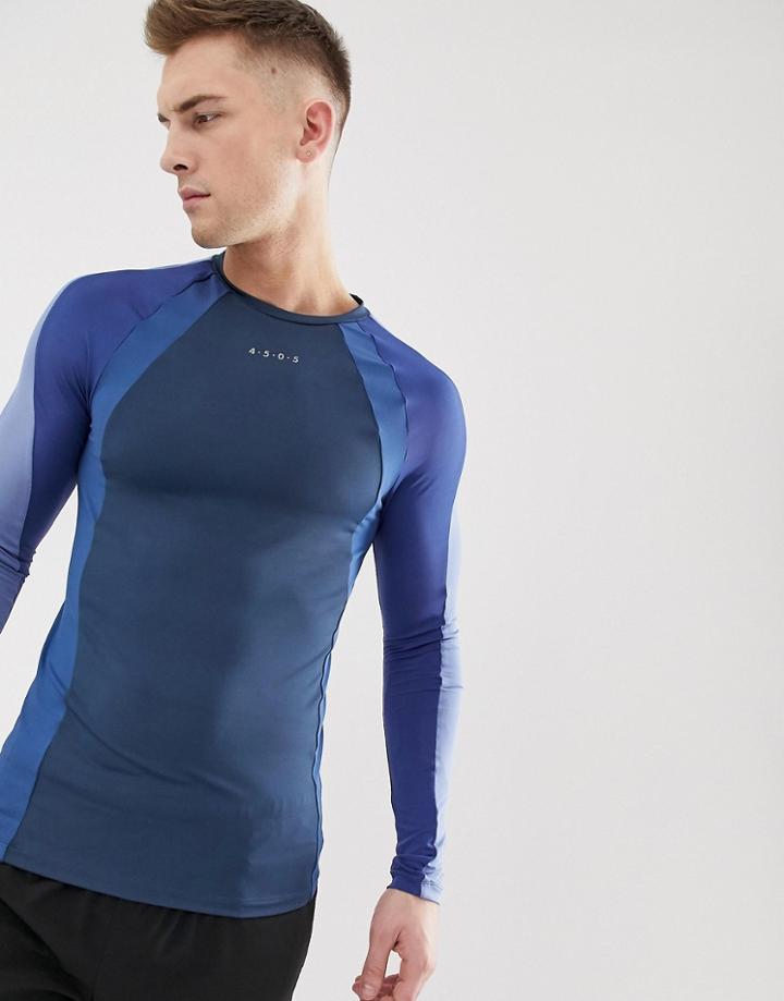 Asos 4505 Muscle Training Long Sleeve T-shirt With Contrast Panels-blue