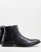 Silver Street Side Zip Flat Ankle Boots In Black Leather