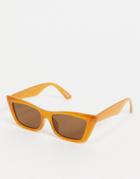 Asos Design Slim Cat Eye Sunglasses In Honey Brown