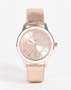 Lipsy Leather Strap Watch With Rhinestone Face Detail In Rose Gold