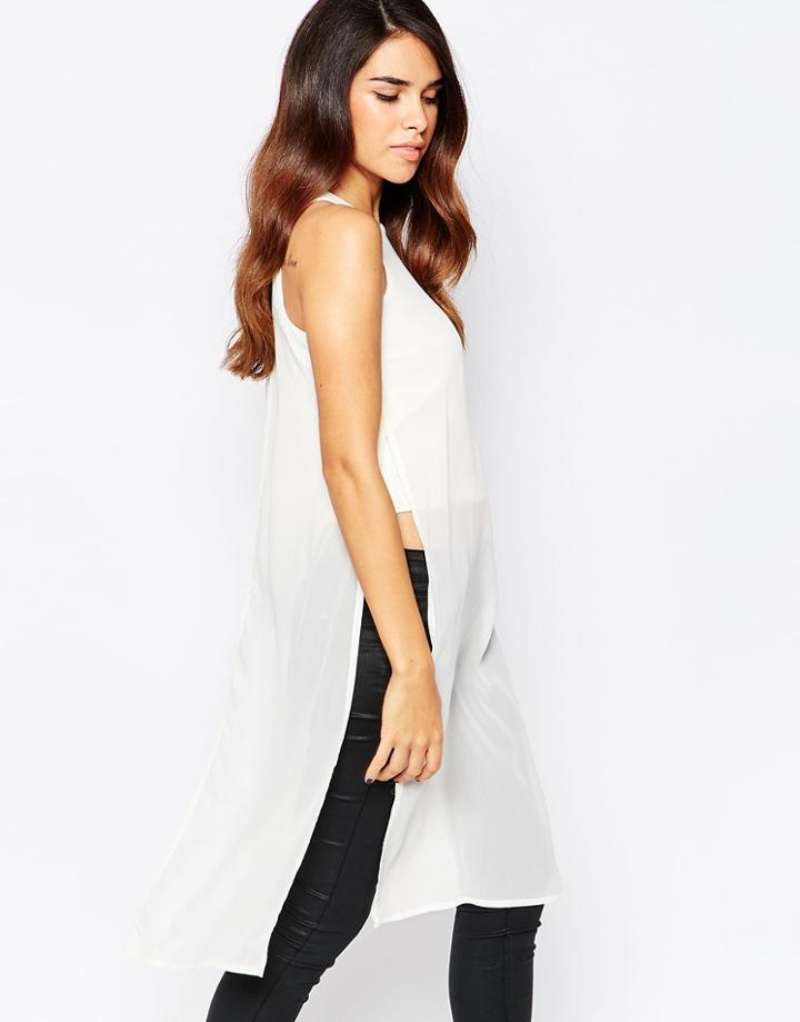 Ax Paris Longline Tunic Top With Side Splits - Cream