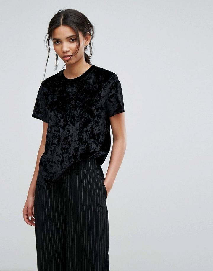 Dr Denim Crushed Velvet T-shirt - Black