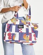 Damson Madder Organic Cotton Oversized Shopper Bag In Vintage Fruit Print-multi