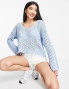 Asos Design Pointelle Sweater In Blue