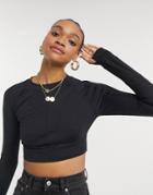Steele Seam Detail Slim Long Sleeve Top In Black-blues