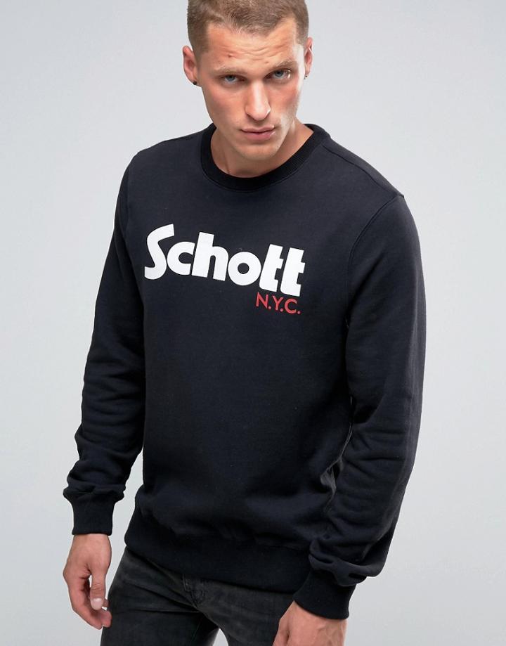 Schott Large Logo Crew Sweatshirt - Black
