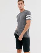 Asos Design Lounge Pyjama Short And Tshirt Set With Stripe And Branded Waistband In Charcoal Marl-gray