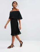 Y.a.s Pleady Pleated Skirt With Lace Hem - Black
