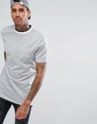 Asos Longline T-shirt With Squad Embroidery And Tipped Rib In Lurex Mix - Silver