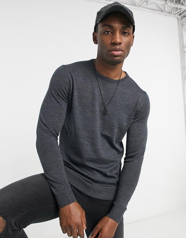 Selected Homme New Merino Crew Neck Sweater-grey