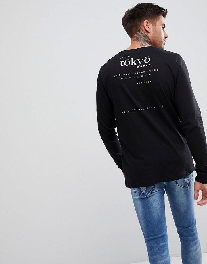 Asos Long Sleeve T-shirt With Tokyo Print - Black