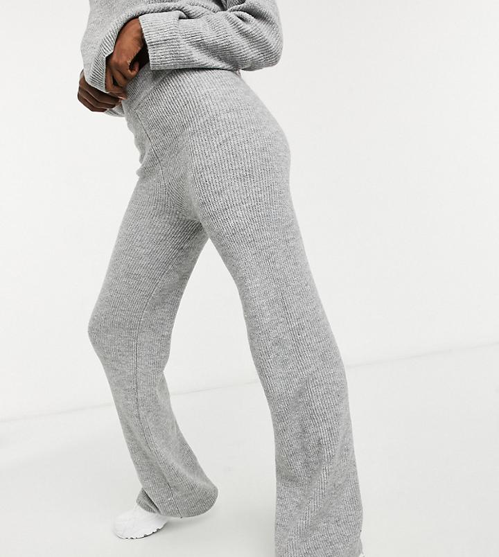 Asos Design Tall Wide Leg Pant Set In Gray Heather Rib-grey
