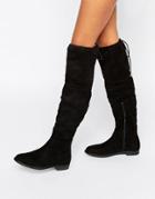 Truffle Collection Flat Over Knee Boot - Black