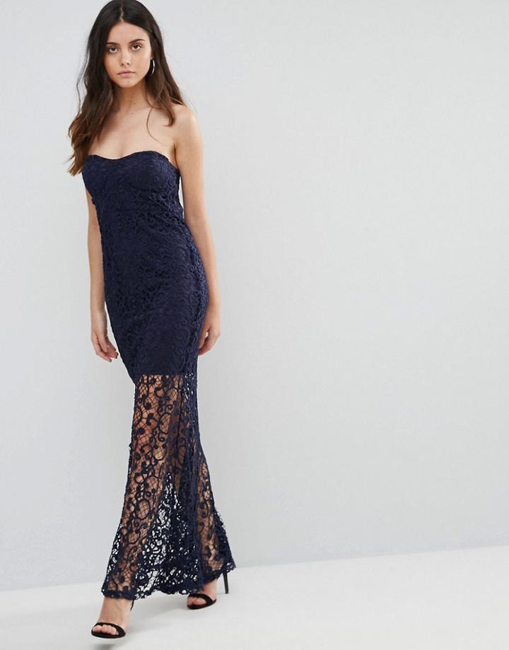 Liquorish Bandeau Lace Maxi Dress - Navy