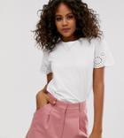 Asos Design Tall T-shirt With Broderie Sleeve In White