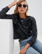 Asos Design Sweatshirt With Lace & Stud Detail - Black