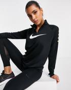 Nike Running Swoosh Half Zip Long Sleeve Top In Black