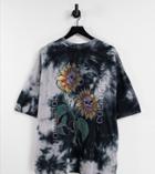 Collusion Oversized T-shirt Print In Tie Dye Pique Fabric-grey