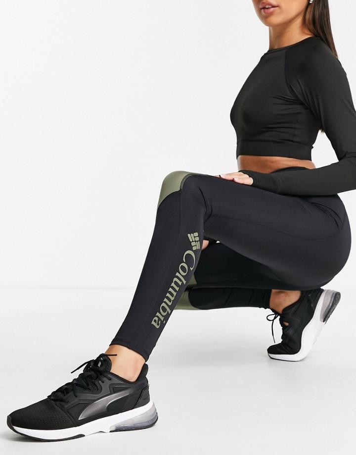 Columbia Lodge Color Block Leggings In Black/green