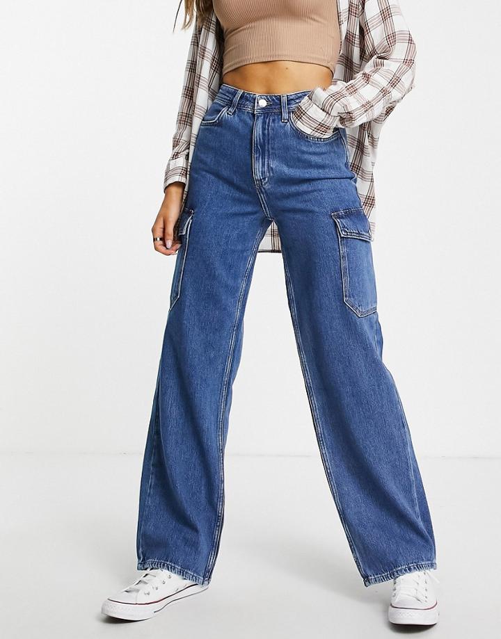 New Look Cargo Pocket Jean In Mid Blue-blues