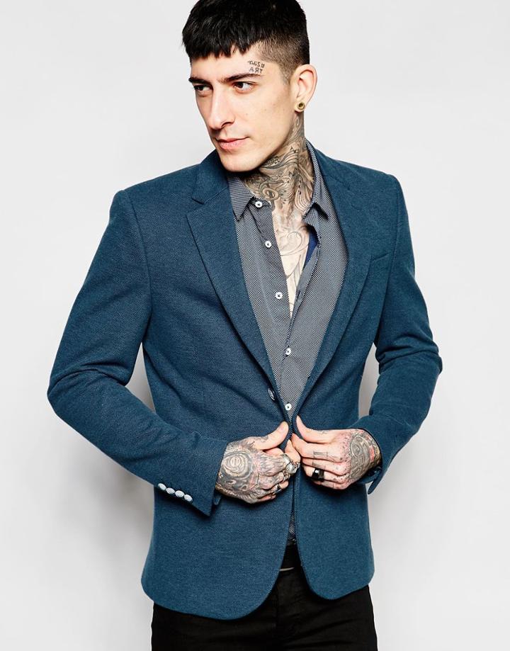 Devil's Advocate Skinny Stretch Fit Pique Blazer - Blue