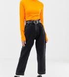 Collusion Petite X006 Mom Jeans In Washed Black