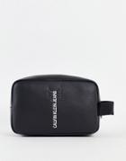 Calvin Klein Jeans Faux Leather Toiletries Bag With Logo In Black