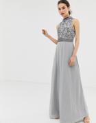 Angel Eye High Neck Maxi Dress With Embellished Body - Gray