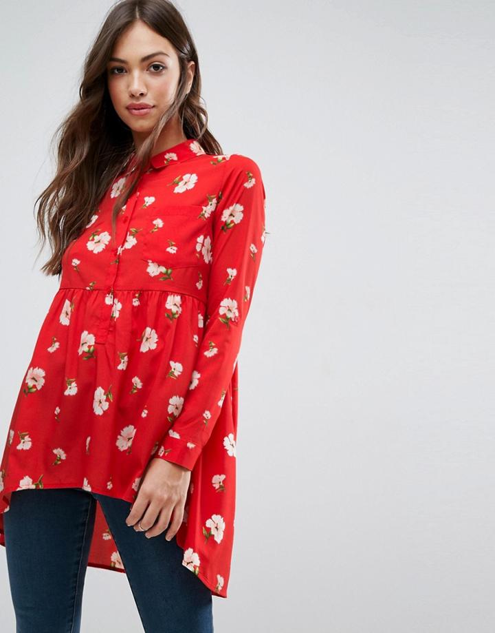 Influence Peplum Hem Shirt - Red