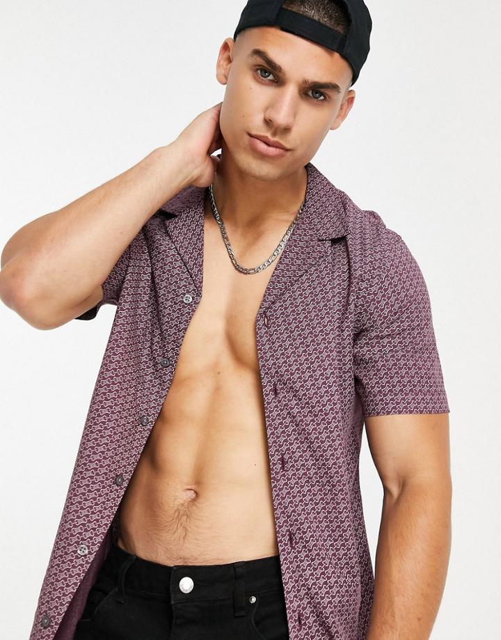 New Look Set Short Sleeve Geo Print Shirt In Burgundy-red