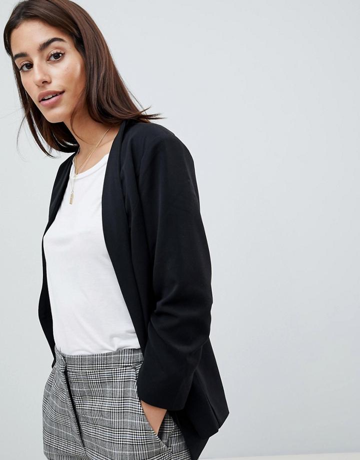 Vila Ruched Sleeve Blazer-black