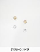 Asos Sterling Silver Pack Of 2 Basic Mini Metal Ball Stud Earrings - Mixed Metal