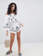 South Beach Embroidered Co-ord Frill Beach Shorts - White
