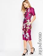 Asos Petite Textured Wiggle Dress With Split Front In Floral Print - Multi