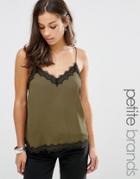 New Look Petite Lace Trim Cami Top - Green